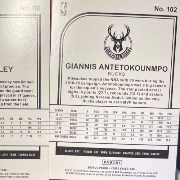 Malik Beasley & Giannis Antetokounmpo  Panini NBA Hoops-2 card set - Picture 3 of 5